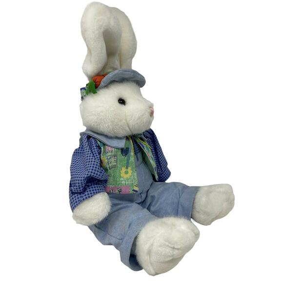 VTG Mty International Blue Boy Easter Bunny In Overalls/Jacket Plush 24" - Picture 2 of 11